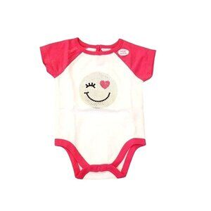 Onesie Top Smiley Face Emoji Pink White Baby Girls Bodysuit 6-9mos LH7222